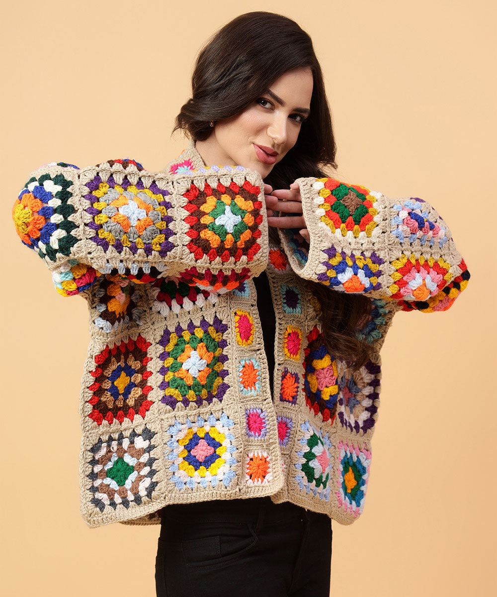 Hand knitted women multicolour sweater