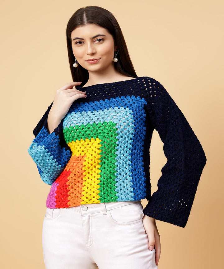 Hand knitted multicolour women sweater