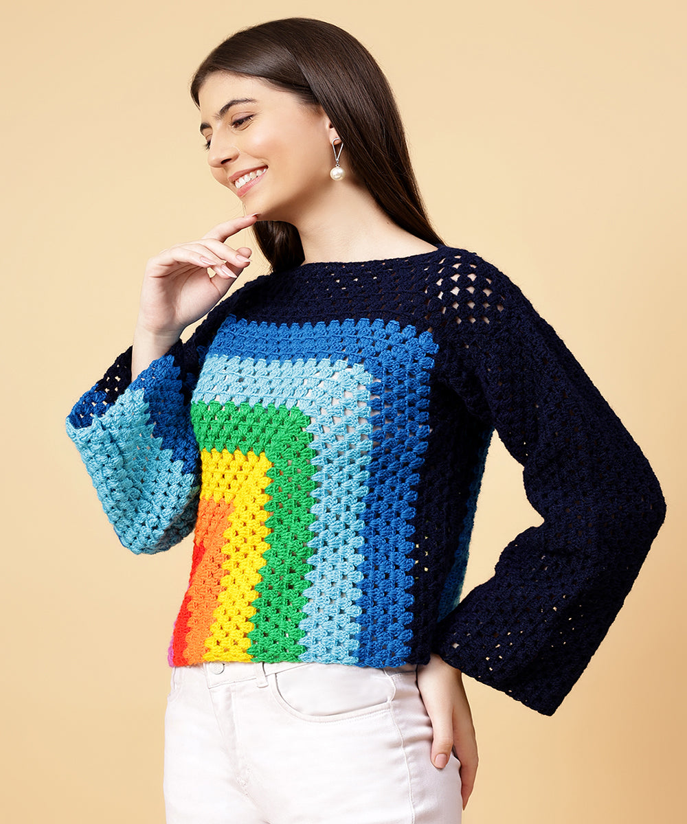 Hand knitted multicolour women sweater