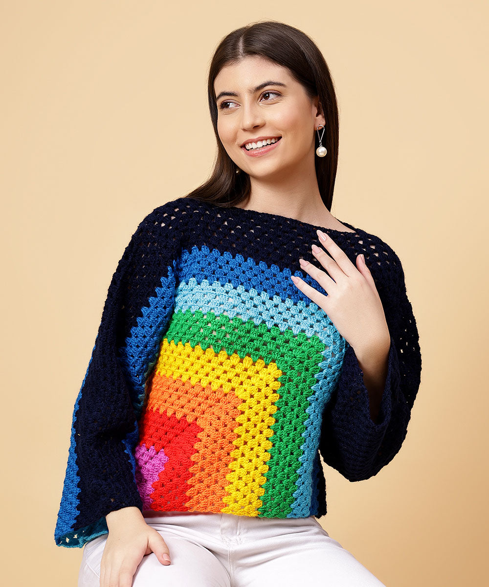 Hand knitted multicolour women sweater