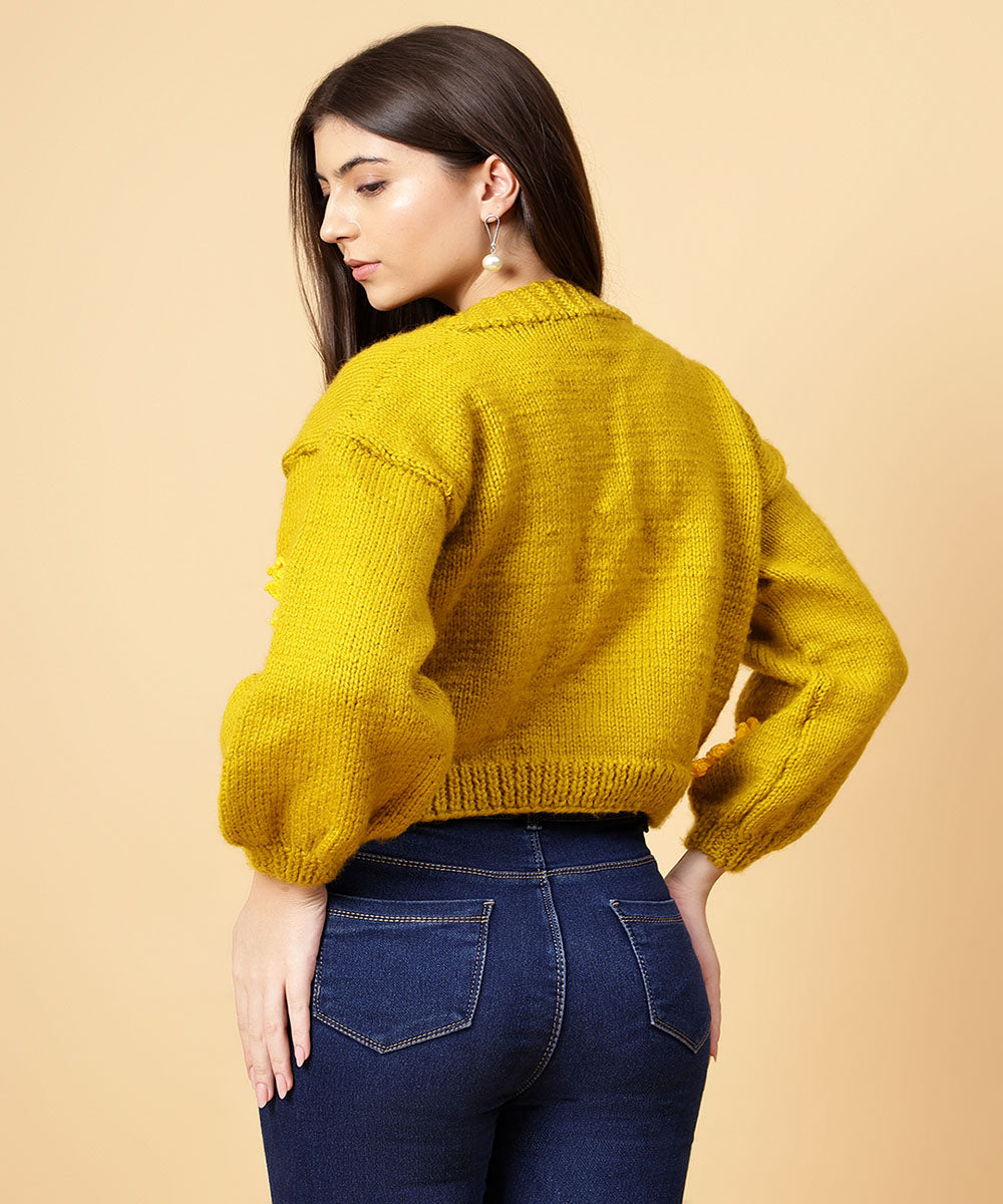 Hand knitted yellow borwn women sweater