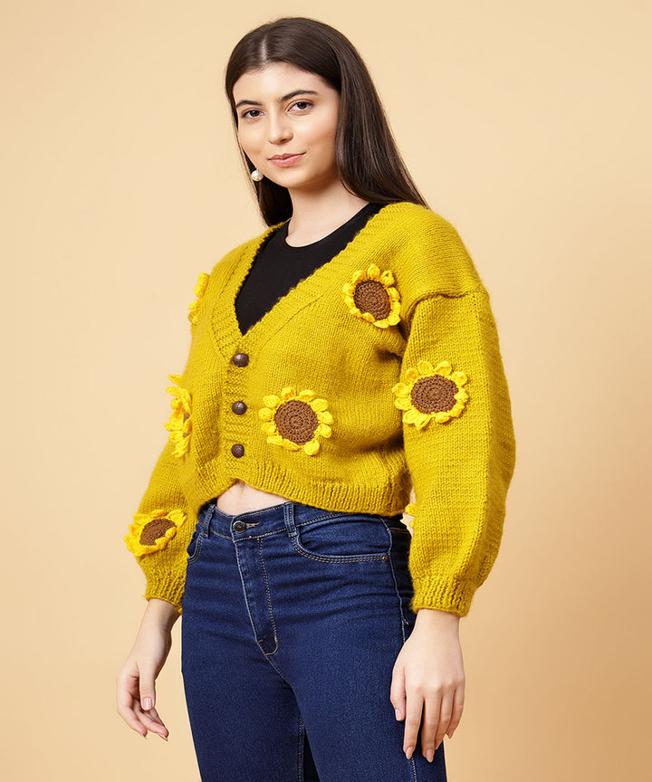 Hand knitted yellow borwn women sweater