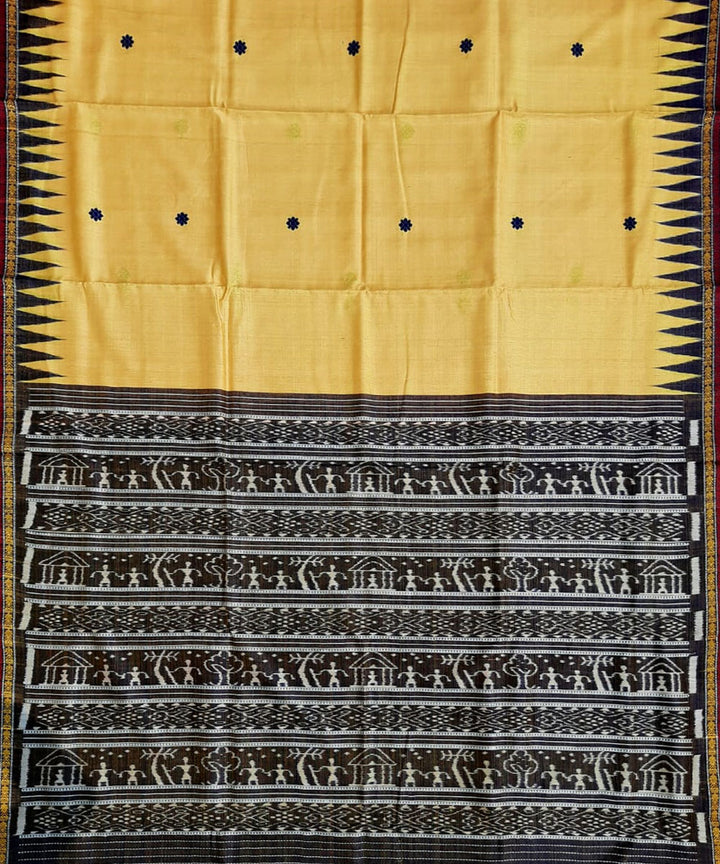 Light yellow black tussar silk handloom gopalpur saree