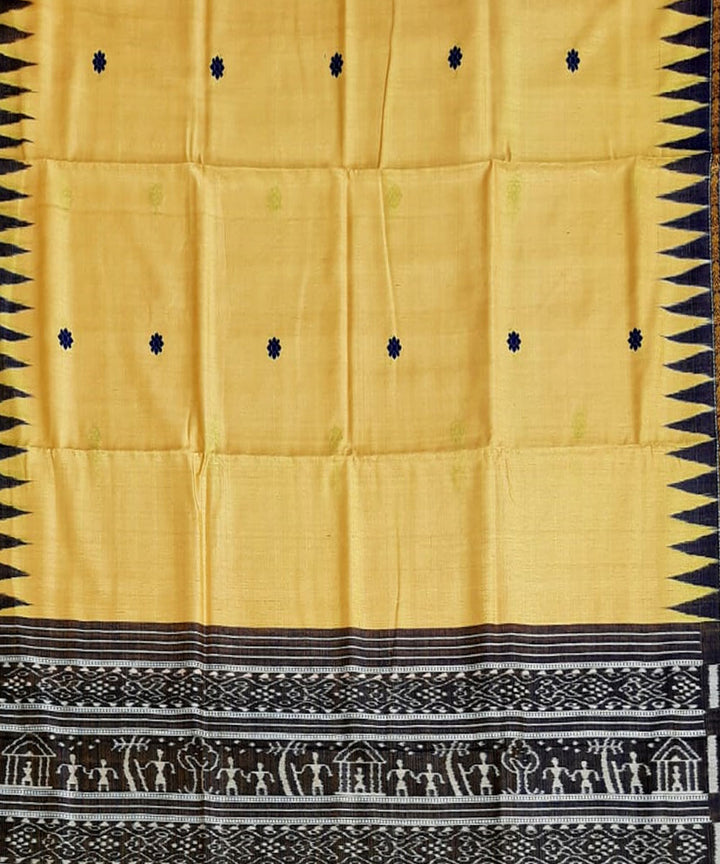 Light yellow black tussar silk handloom gopalpur saree