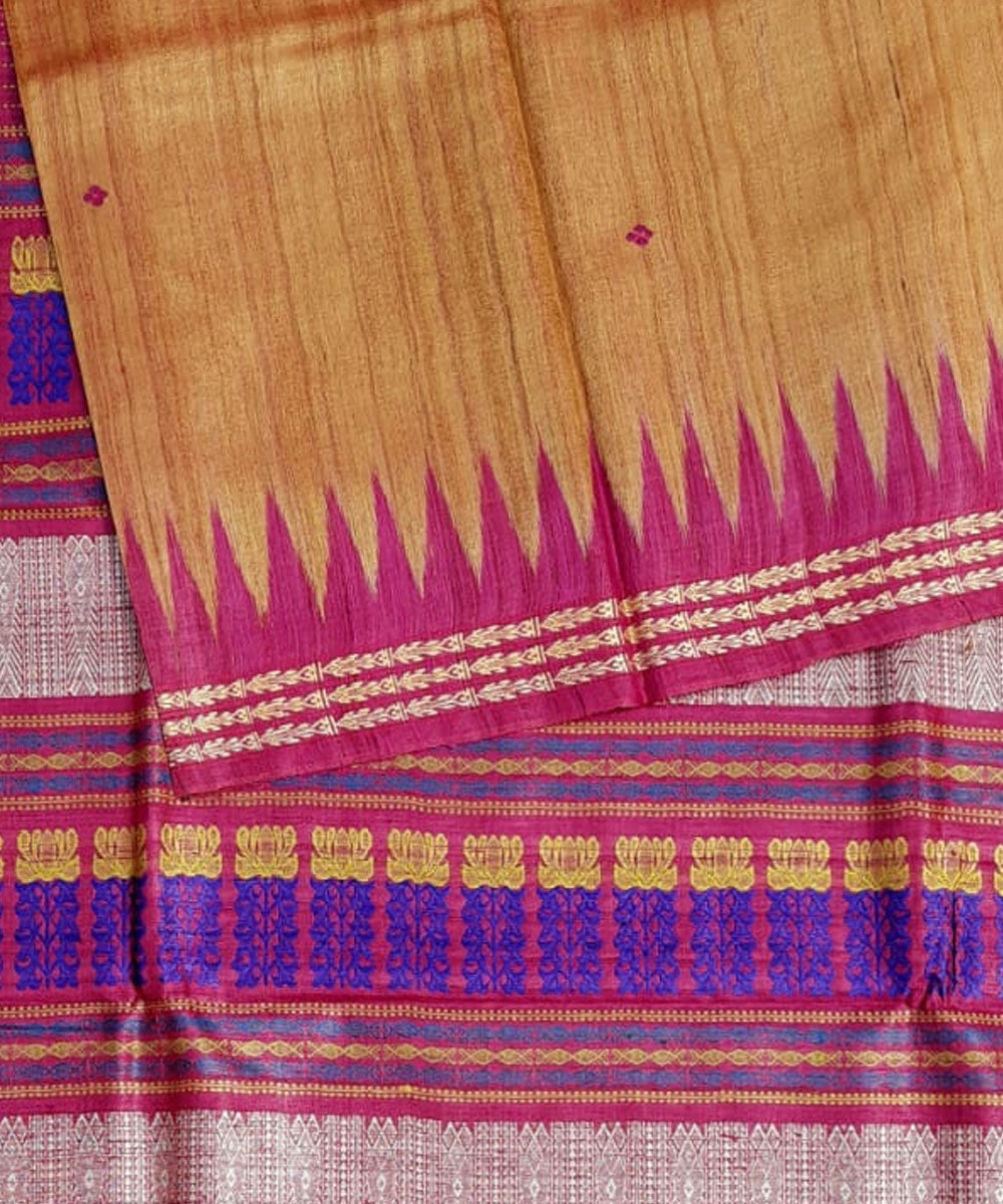 Beige brick red tussar silk handloom gopalpur saree