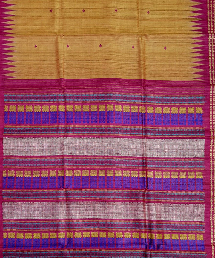 Beige brick red tussar silk handloom gopalpur saree