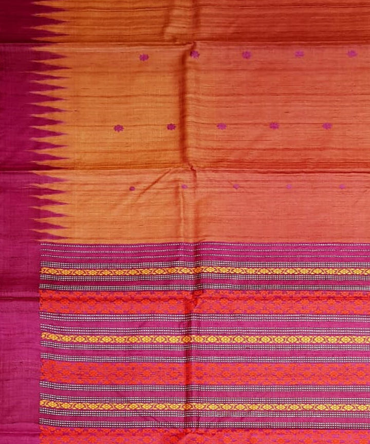 Multicolor pink tussar silk handloom gopalpur saree