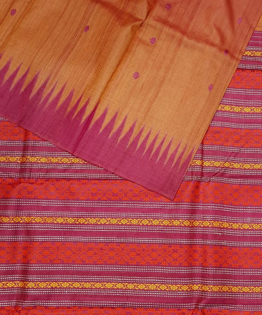 Multicolor pink tussar silk handloom gopalpur saree