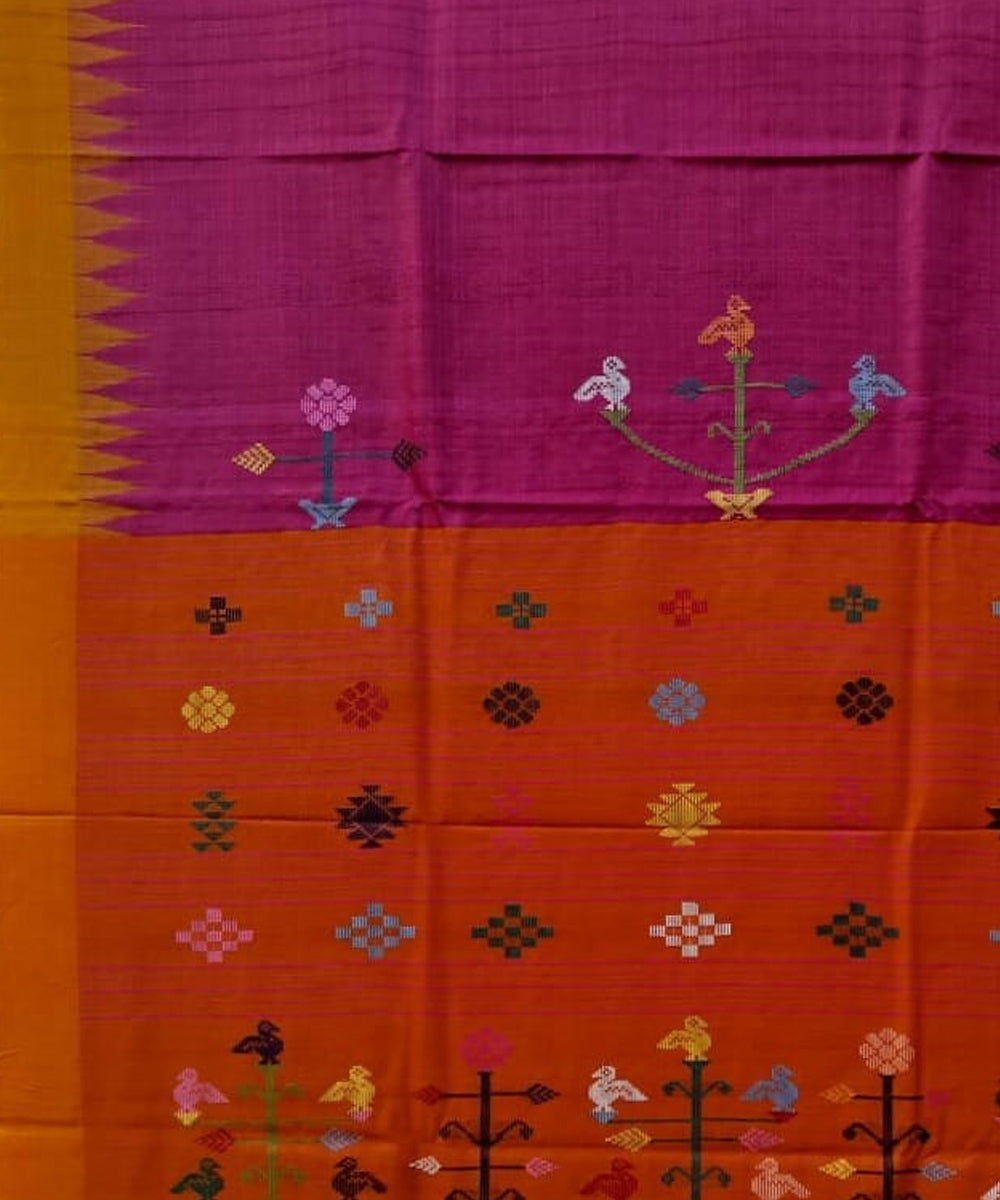 Purple rust tussar silk handloom gopalpur saree