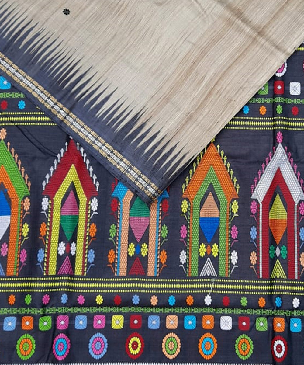 White black tussar silk handloom gopalpur saree – GoCoop