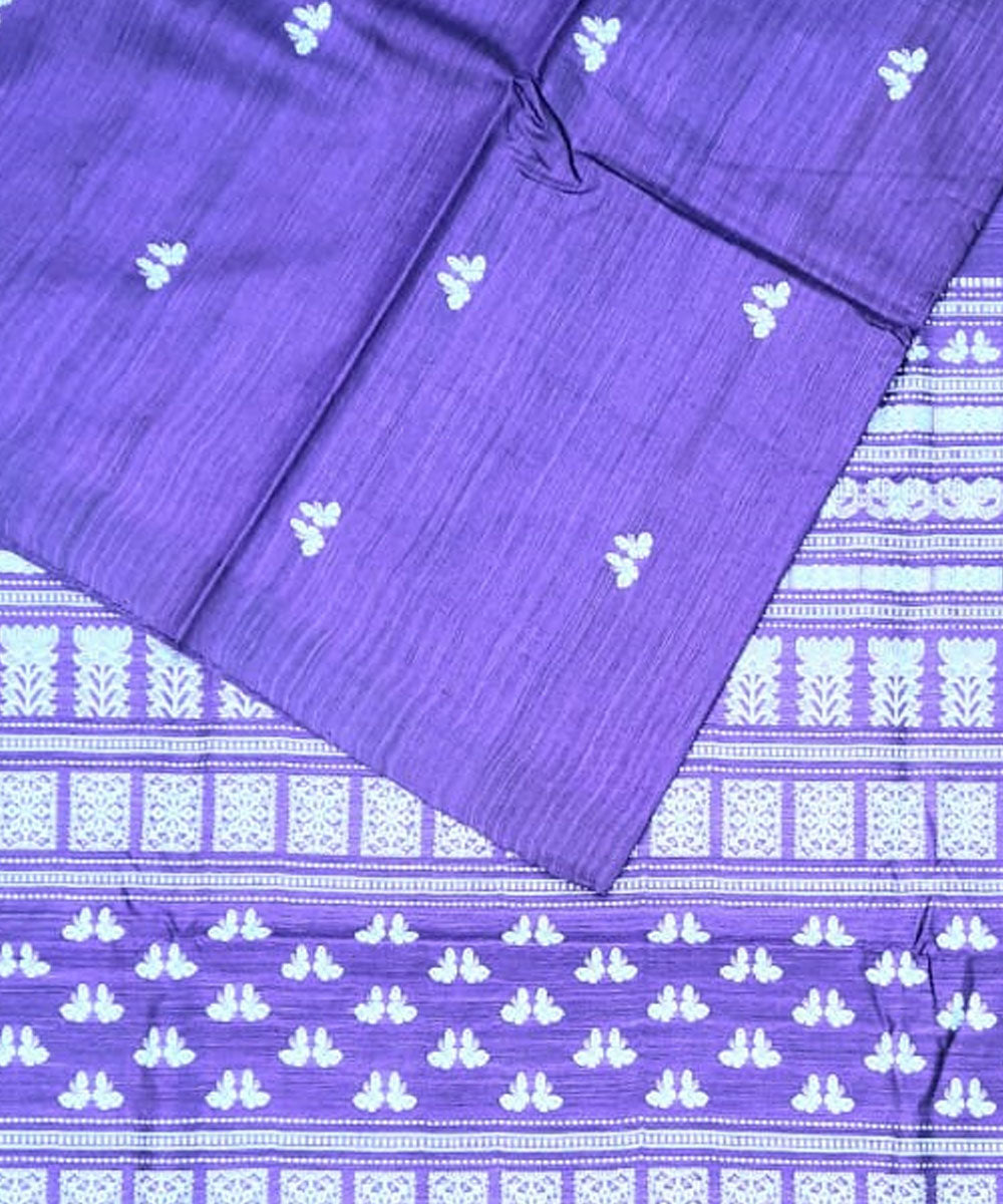Purple offwhite tussar silk handloom gopalpur saree