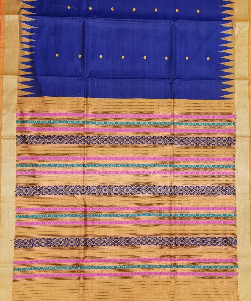 Navy blue brown tussar silk handloom gopalpur saree