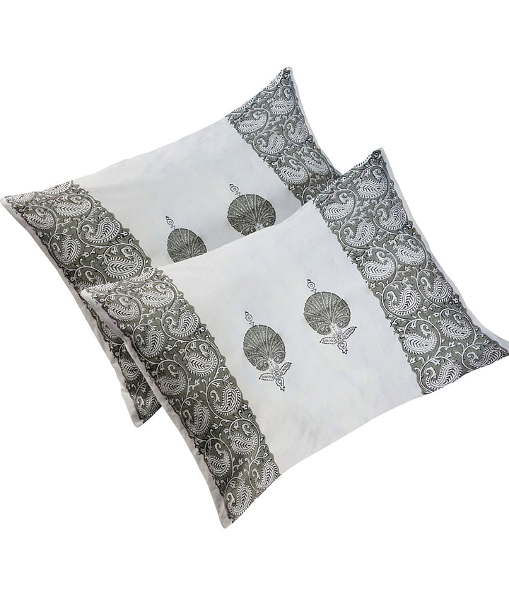 Black offwhite cotton hand block printed king size double bed sheet