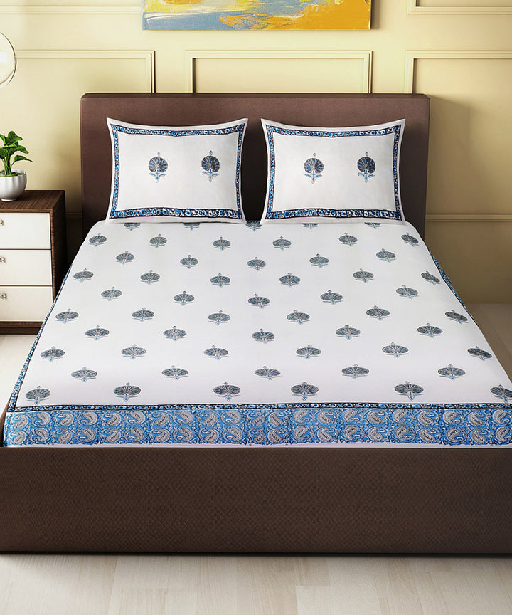 Black navy blue hand block printed cotton king size double bed sheet