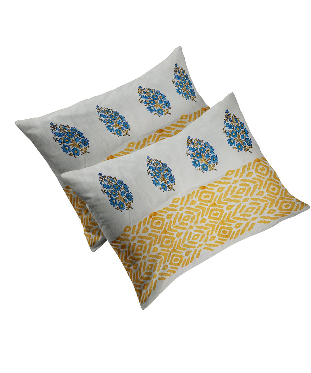 Yellow brown hand block printed cotton king size double bed sheet