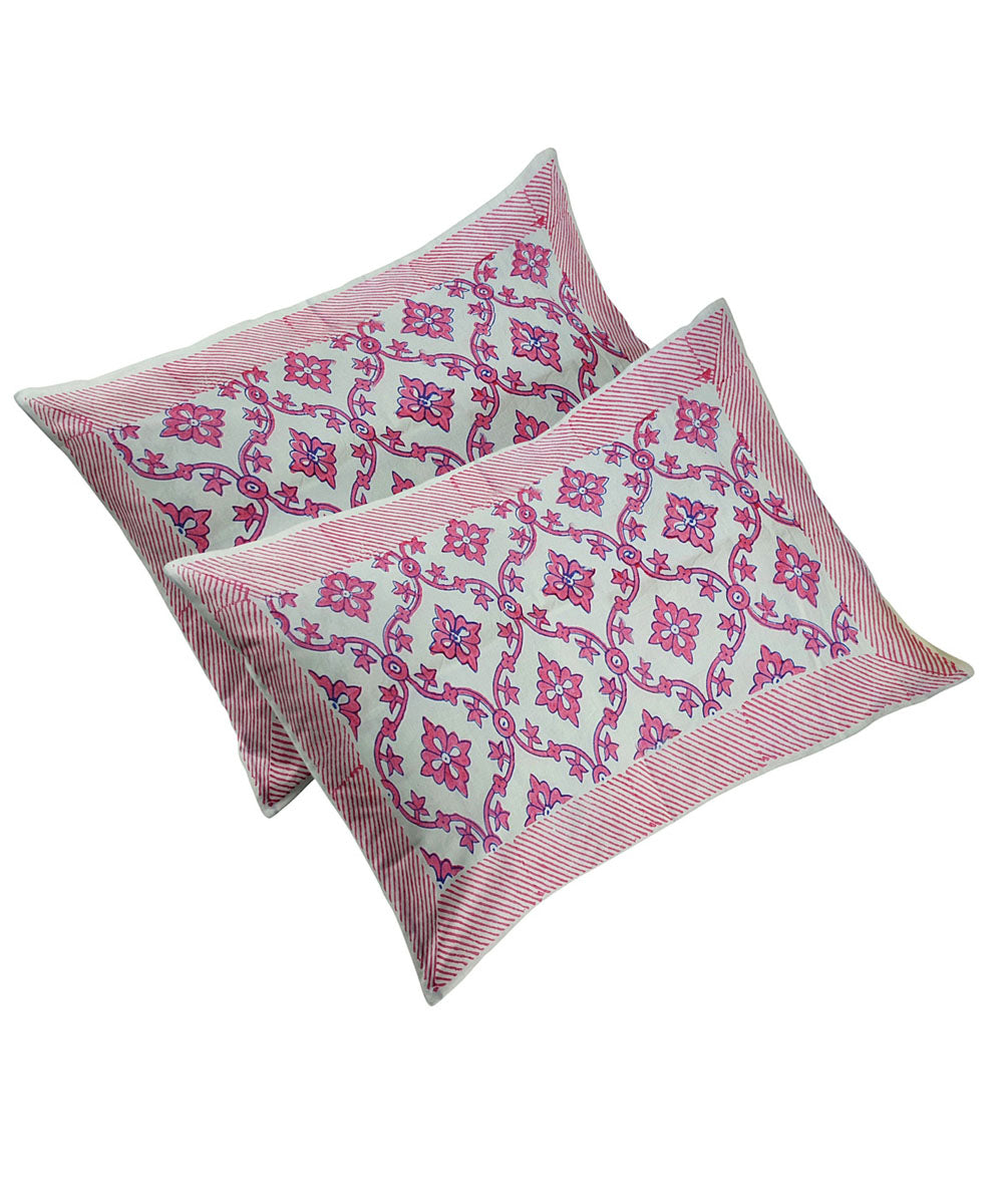 Pink navy blue hand block printed cotton king size double bed sheet