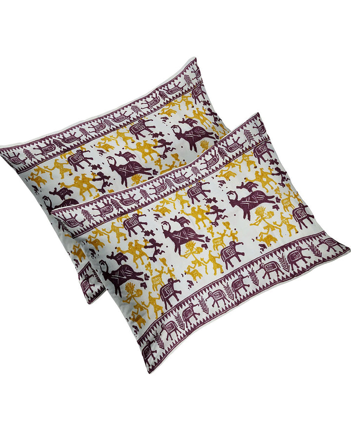 Yellow purple hand block printed cotton king size double bed sheet