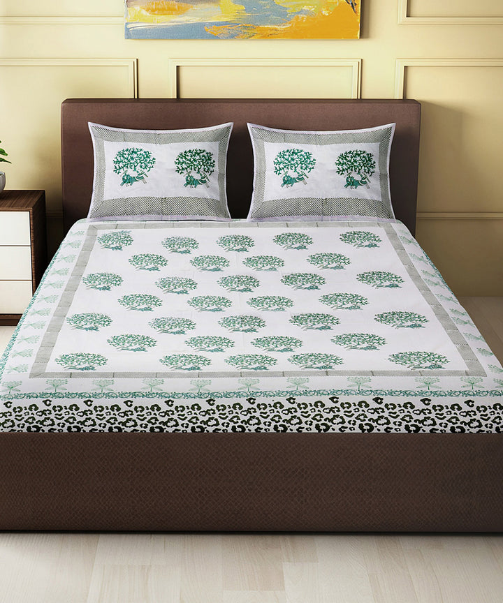 Dark green black hand block printed cotton king size double bed sheet