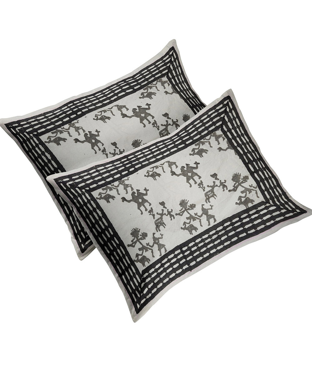 Black offwhite hand block printed cotton king size double bed sheet