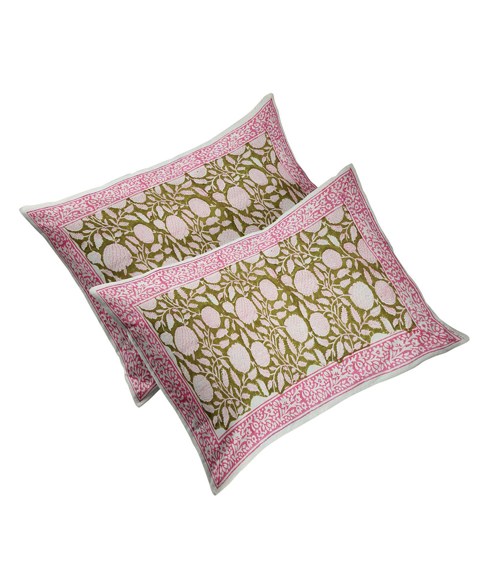 Pink brown hand block printed cotton king size double bed sheet