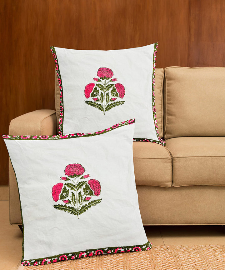 Red white hand block printed cotton cushion cover