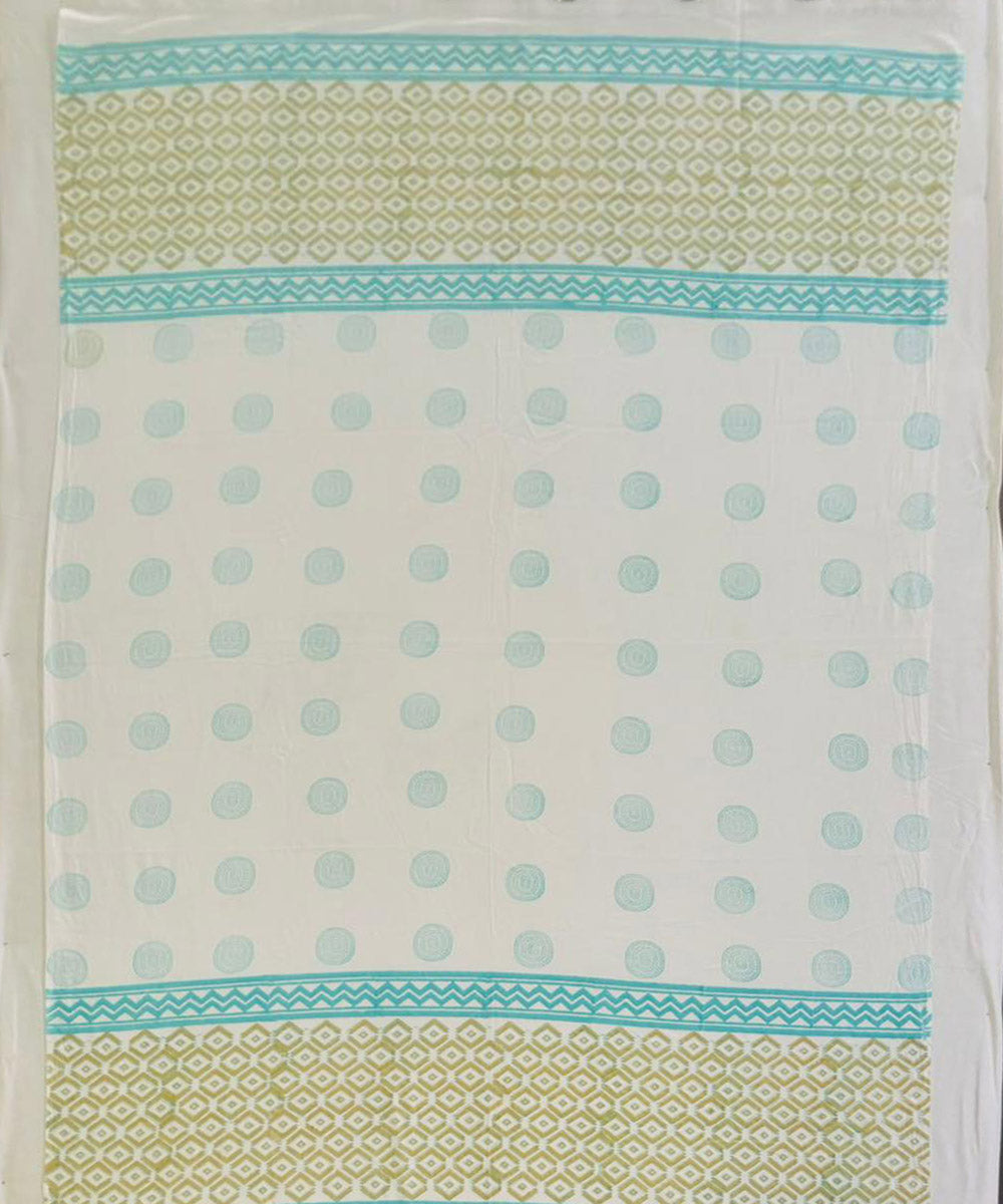 Sky blue white hand block printed cotton curtain