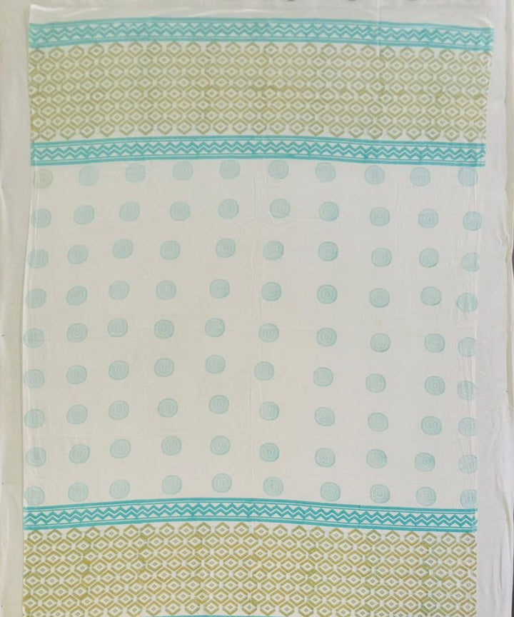 Sky blue white hand block printed cotton curtain