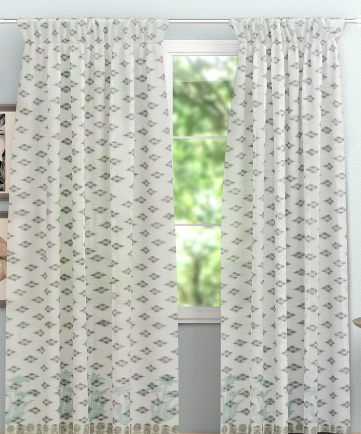 Grey white cotton hand block printed curtain