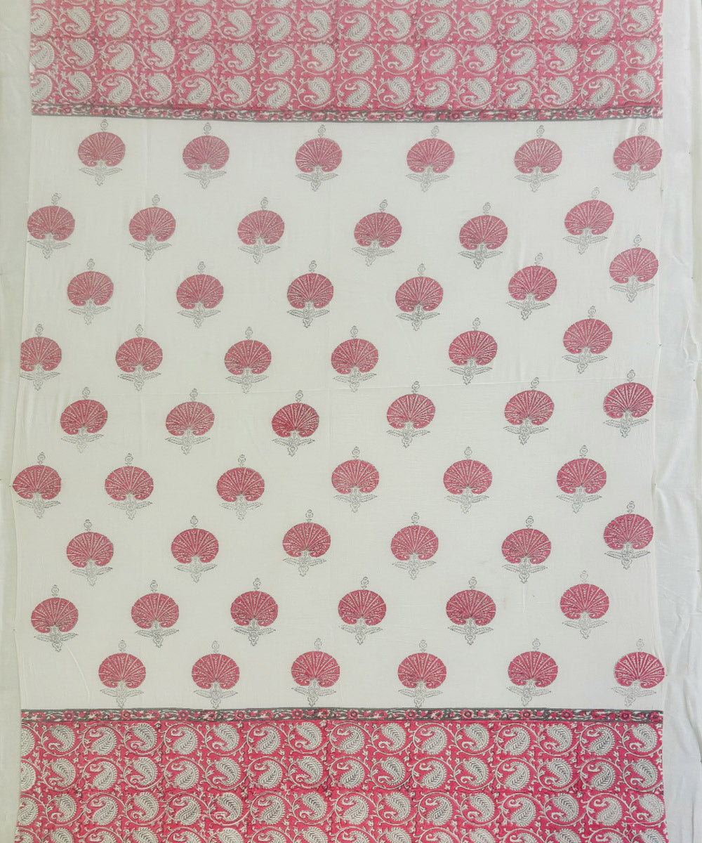 Pink white cotton hand block printed curtain