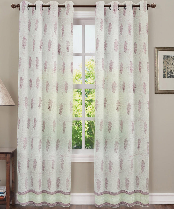 Pink white hand block printed cotton curtain