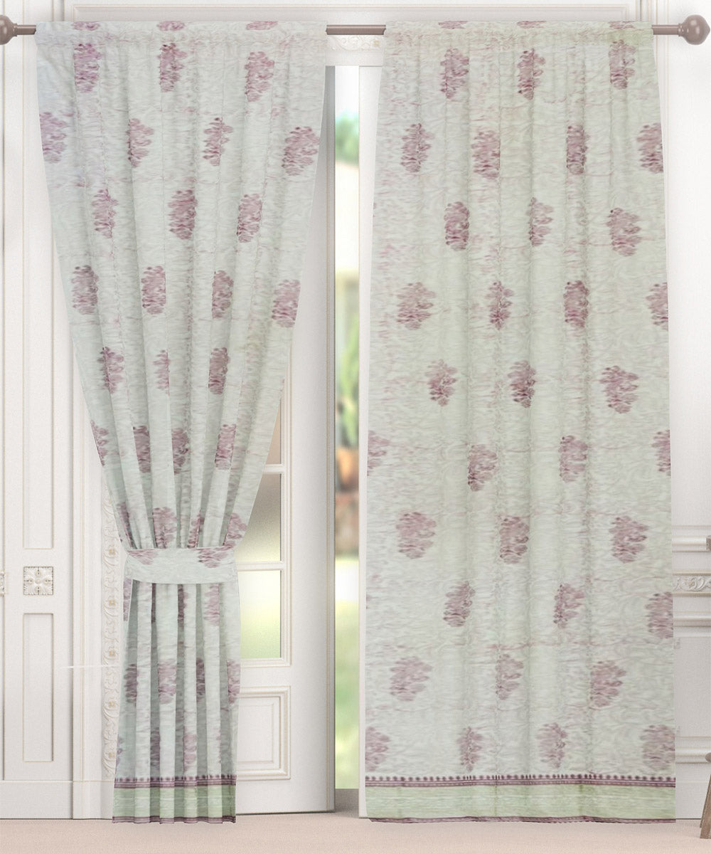 Pink white hand block printed cotton curtain