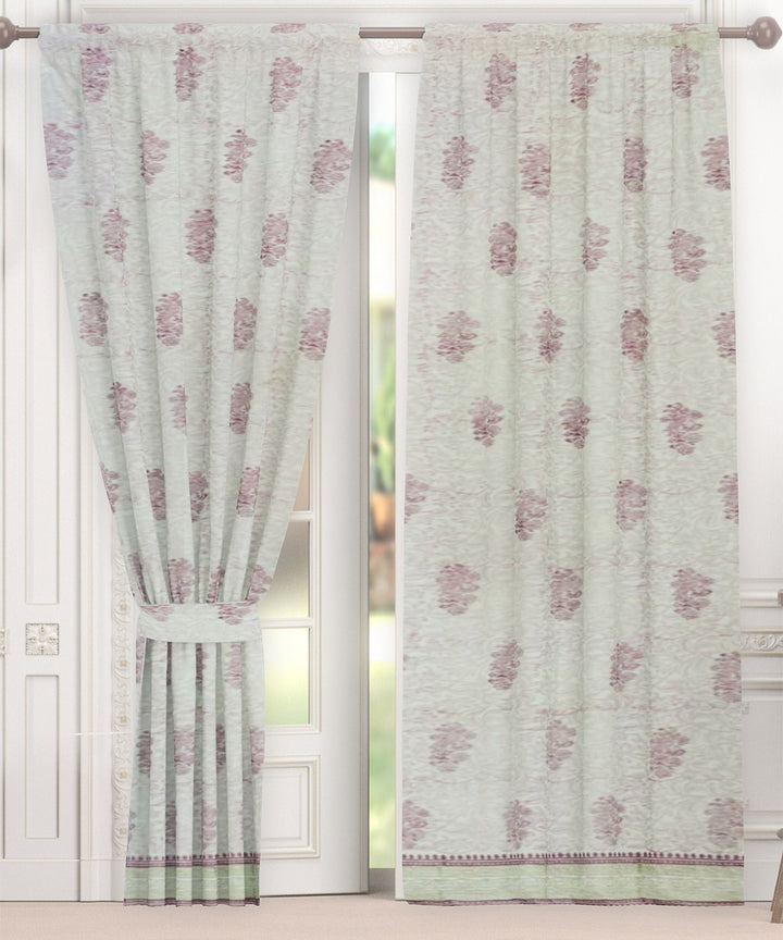 Pink white hand block printed cotton curtain