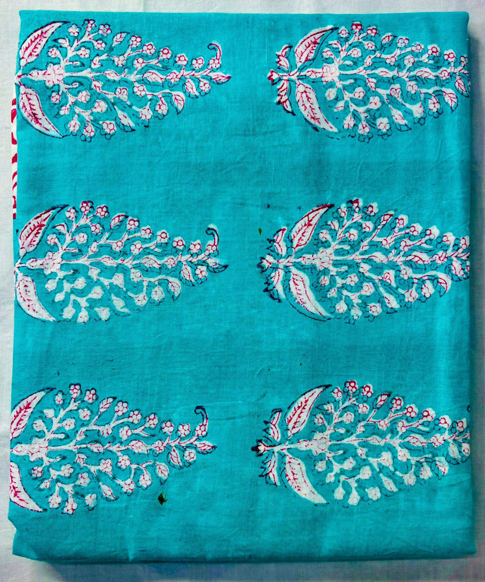 3pcs sky blue pink hand block printed cotton dress material