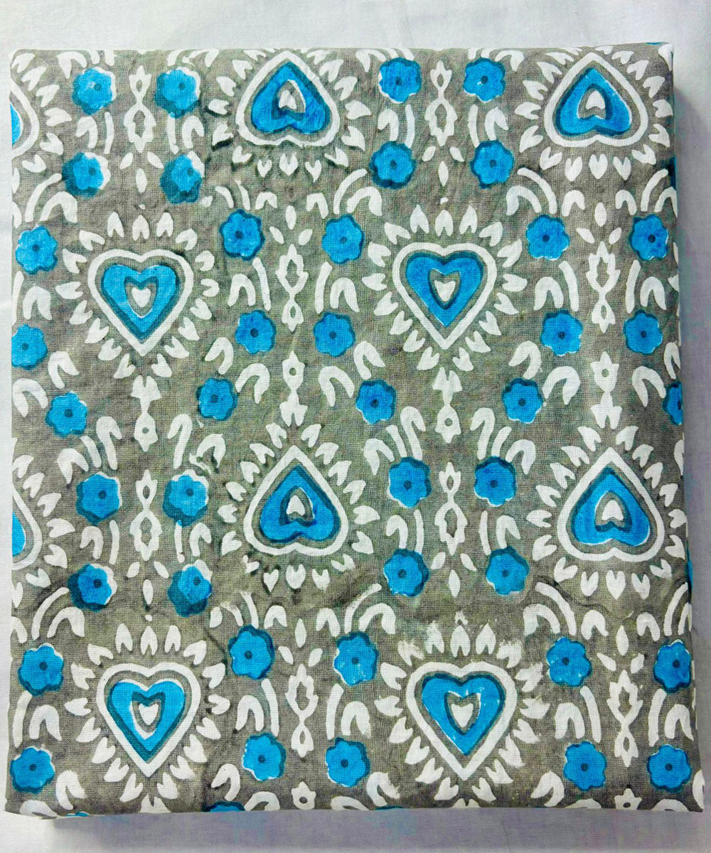 3pcs sky blue grey hand block printed cotton dress material