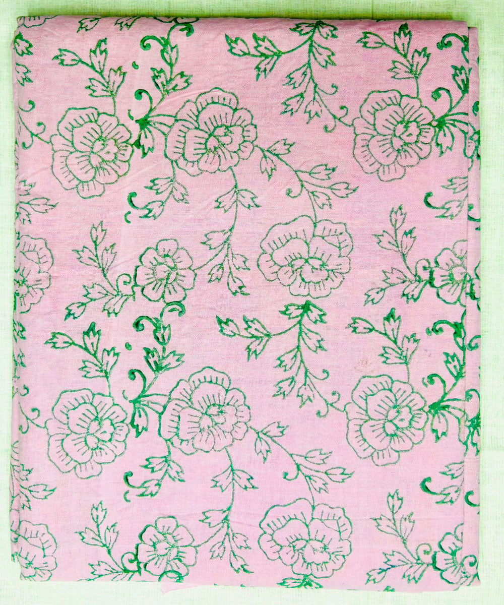 3pcs pink light green cotton hand block printed dress material