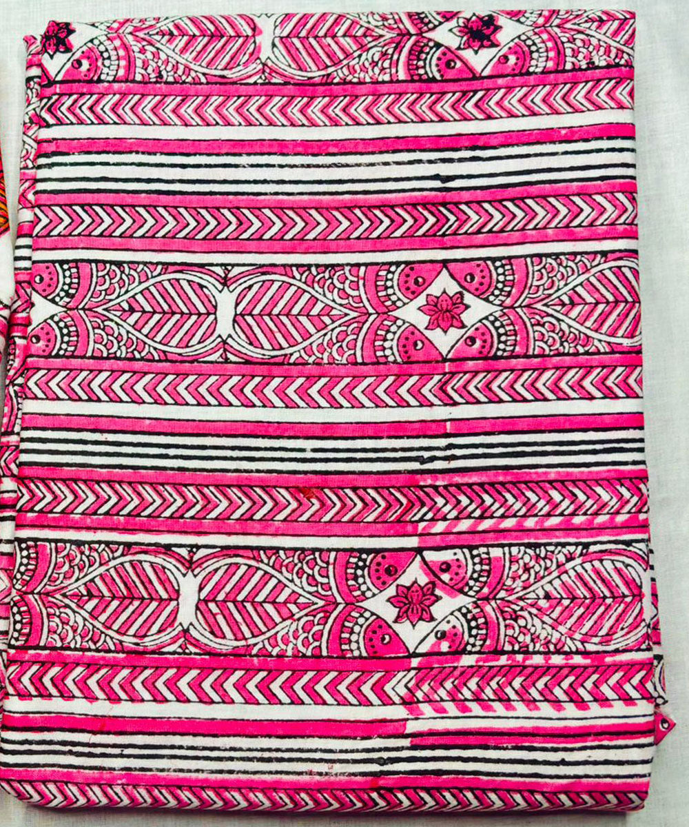 3pcs red pink white hand block printed cotton dress material