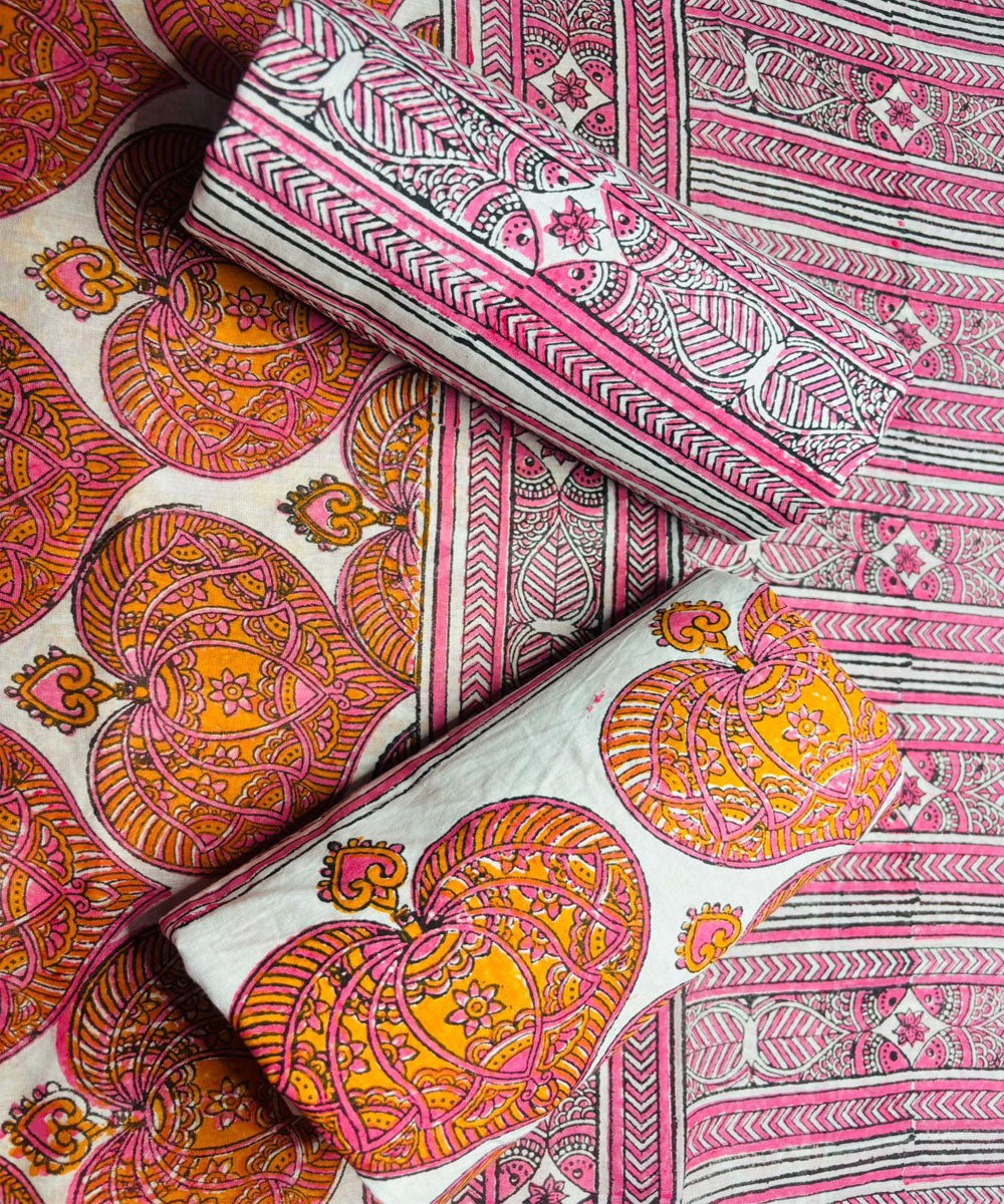 3pcs red pink white hand block printed cotton dress material – GoSwadeshi