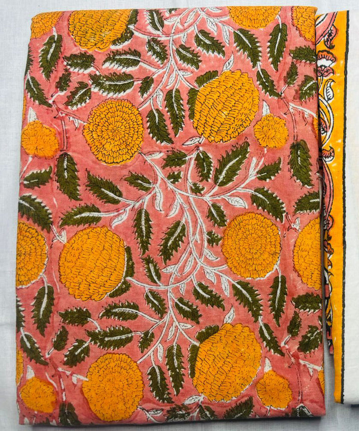 3pcs yellow pink hand block printed cotton dress material