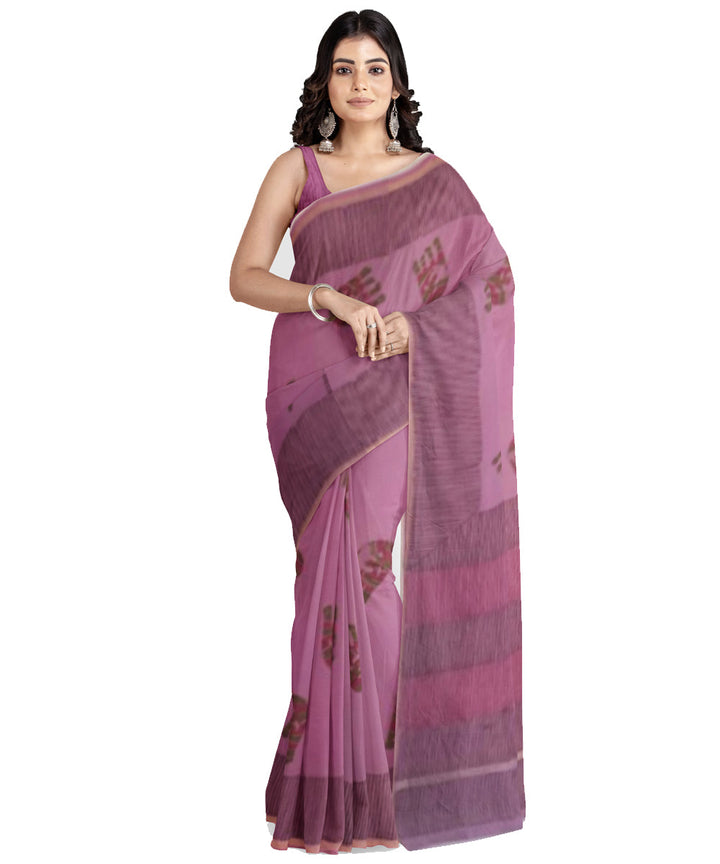 Purple brown cotton silk hand printed maheshwari saree