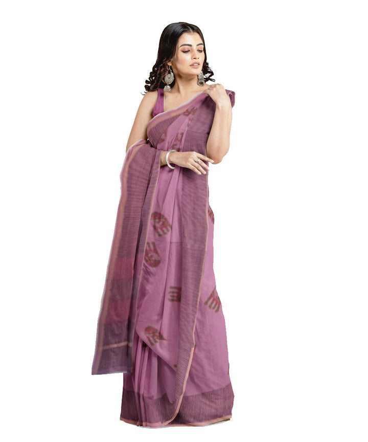 Purple brown cotton silk hand printed maheshwari saree