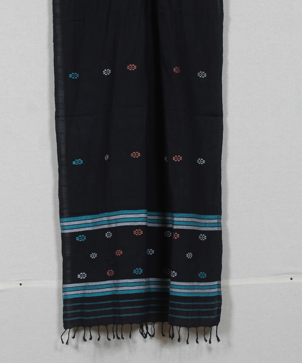 Black multicolour handloom cotton assam stole