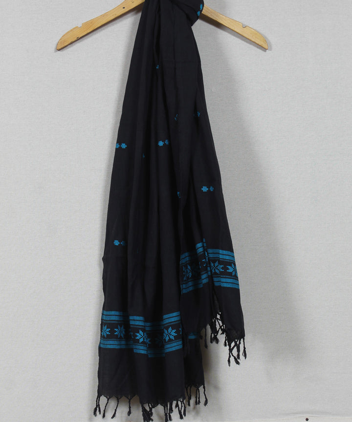 Black sky blue handloom cotton assam stole