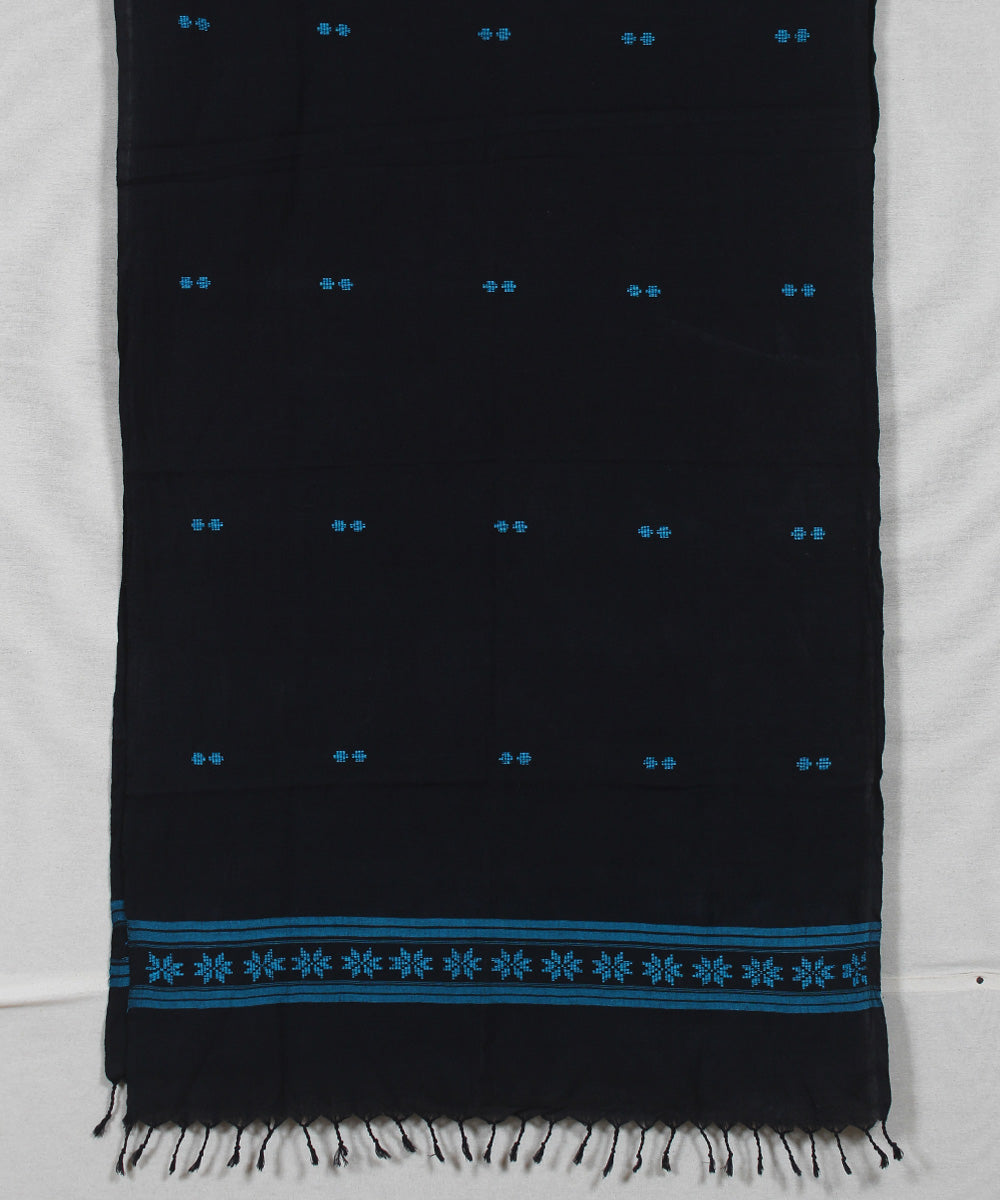 Black sky blue handloom cotton assam stole