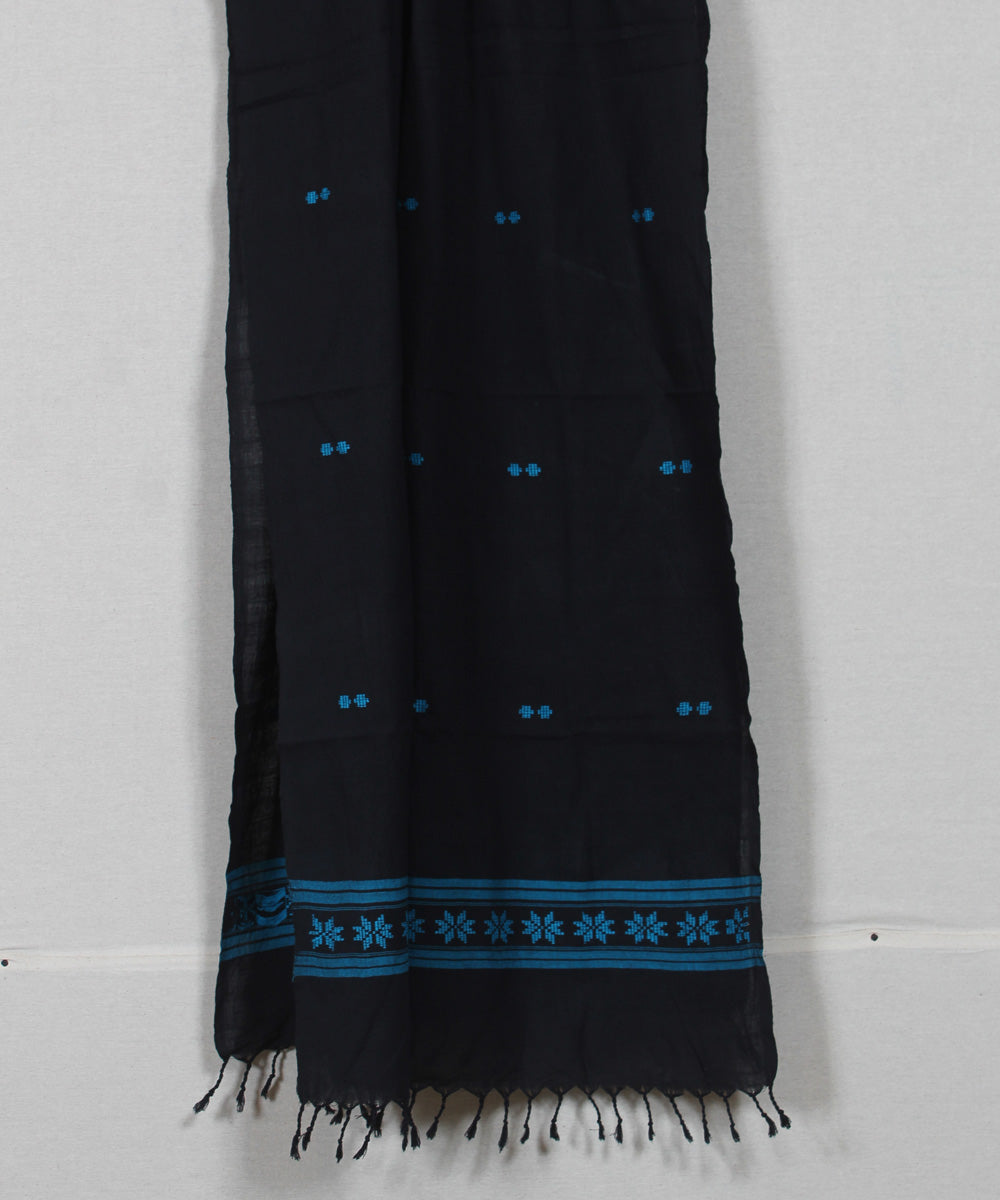 Black sky blue handloom cotton assam stole