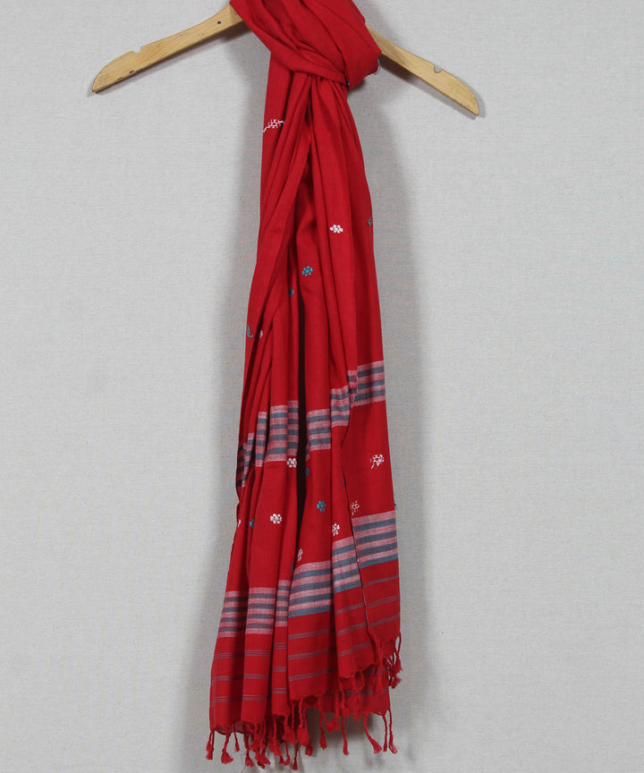 Red multicolour buti handloom cotton assam stole