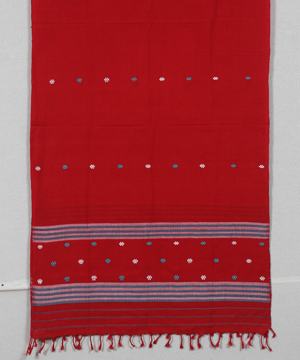 Red multicolour buti handloom cotton assam stole