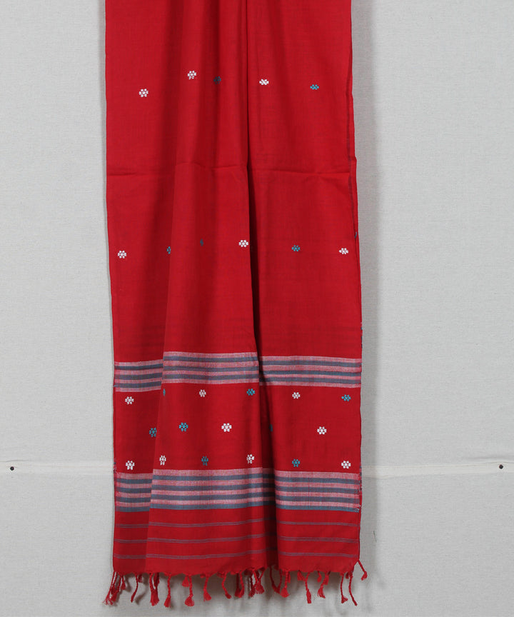 Red multicolour buti handloom cotton assam stole