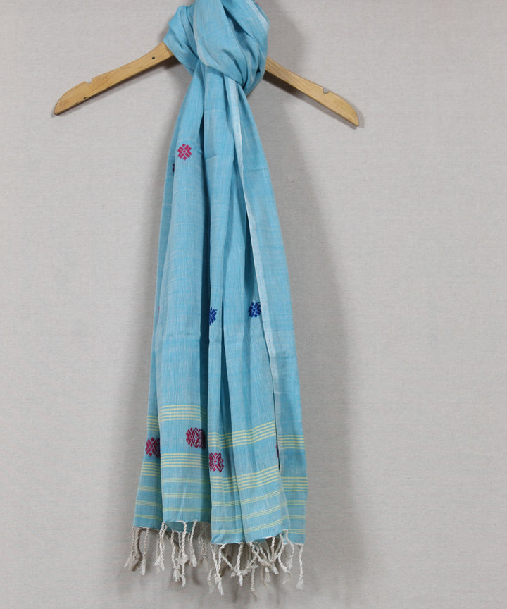 Sky blue multicolour buti handloom cotton assam stole