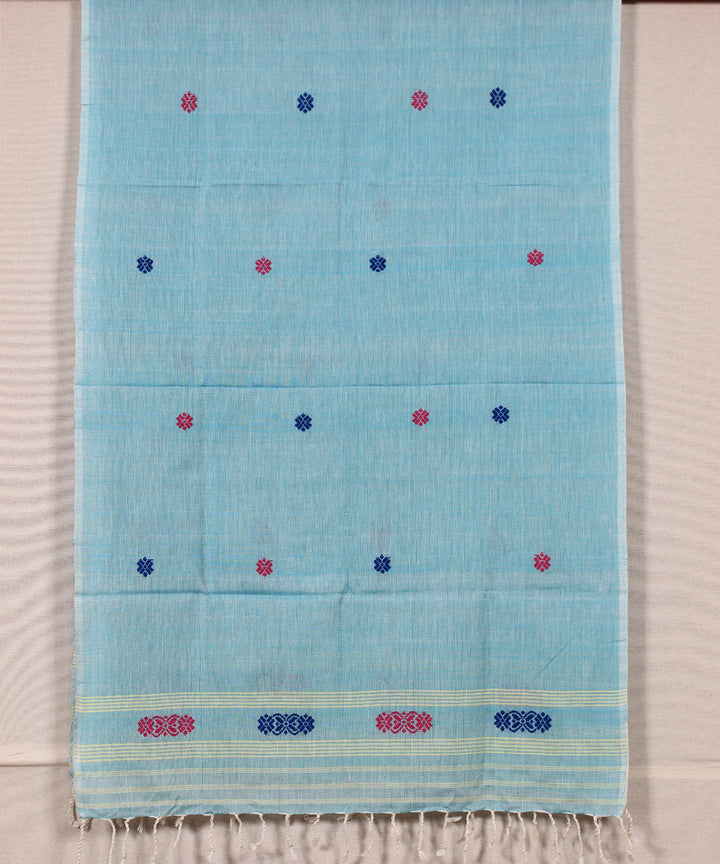 Sky blue multicolour buti handloom cotton assam stole