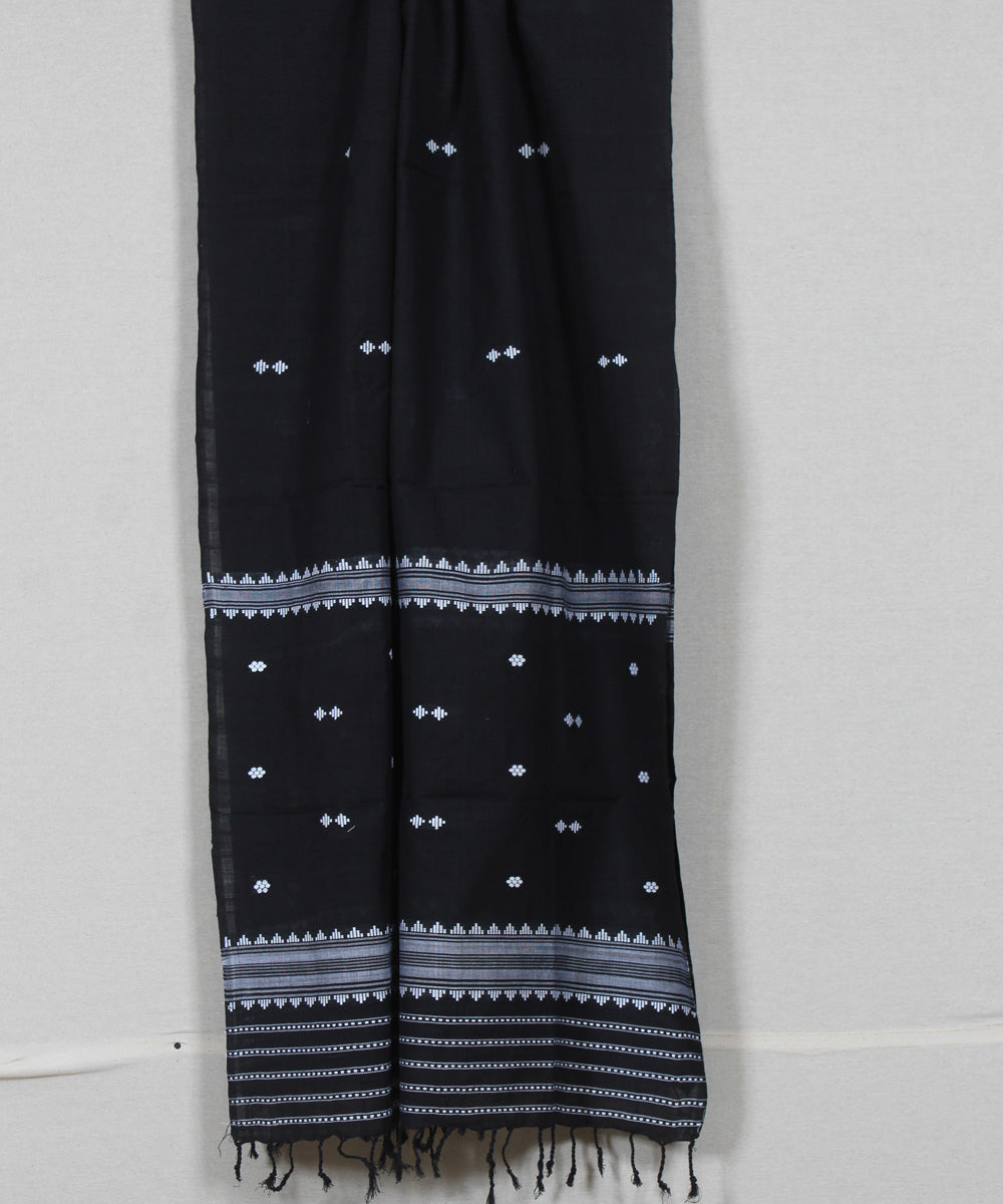 Black white buti handloom cotton assam stole